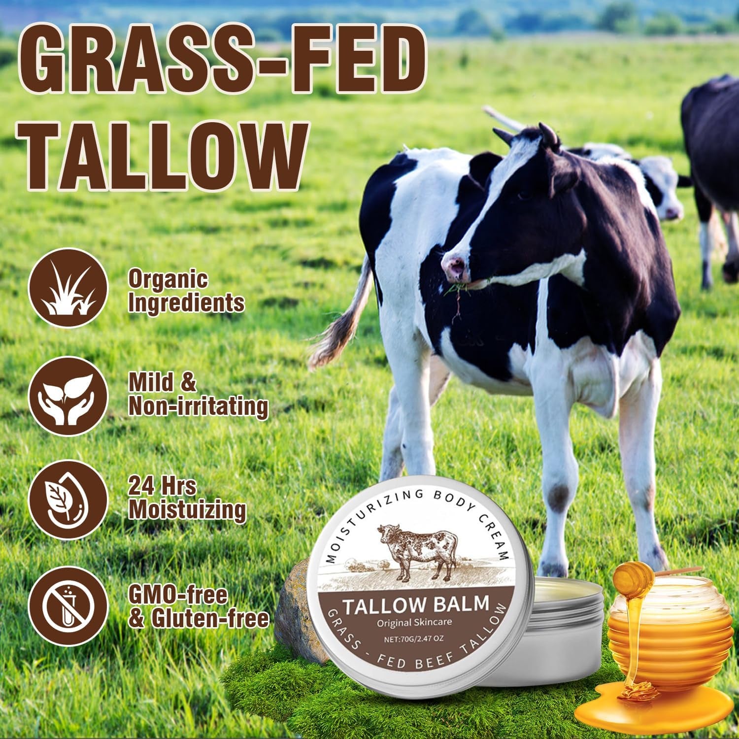 Organic Beef Tallow & Honey Balm – Natural Moisturizer for Face & Body