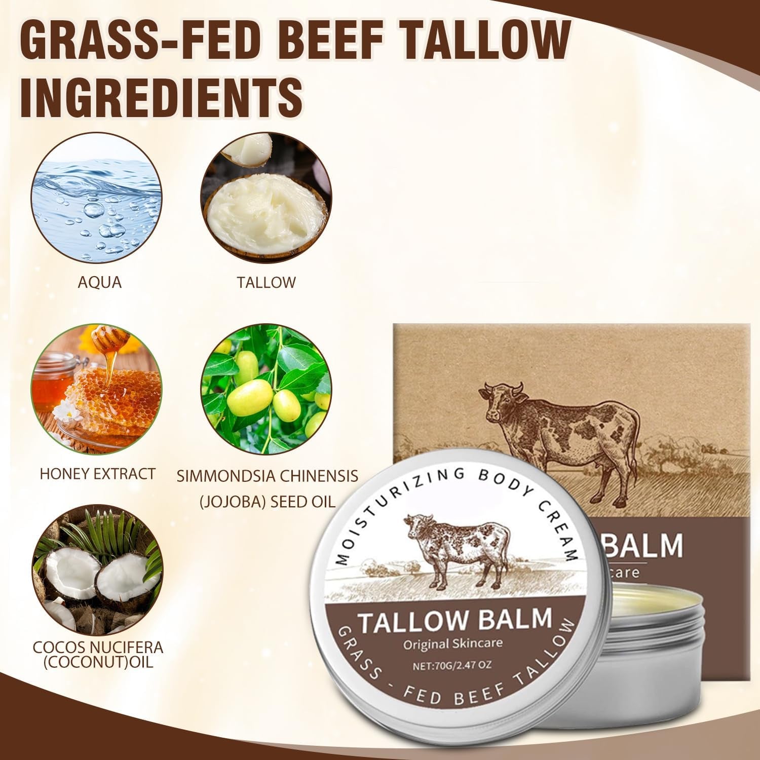 Organic Beef Tallow & Honey Balm – Natural Moisturizer for Face & Body