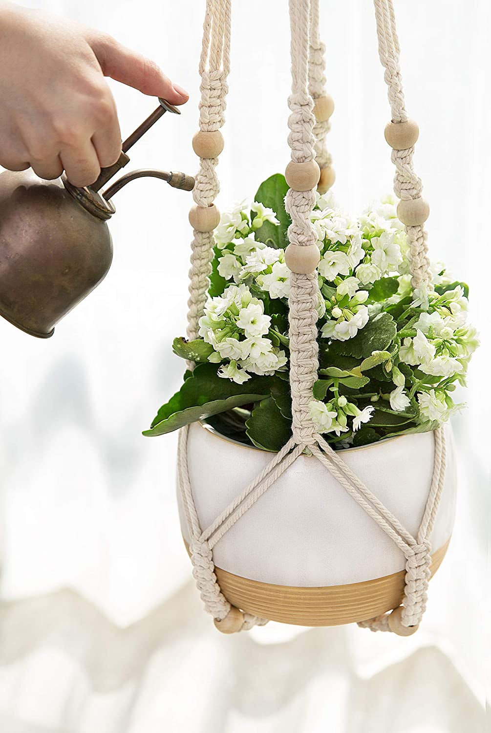 3-Pack Macrame Plant Hangers with Pots (Ivory)