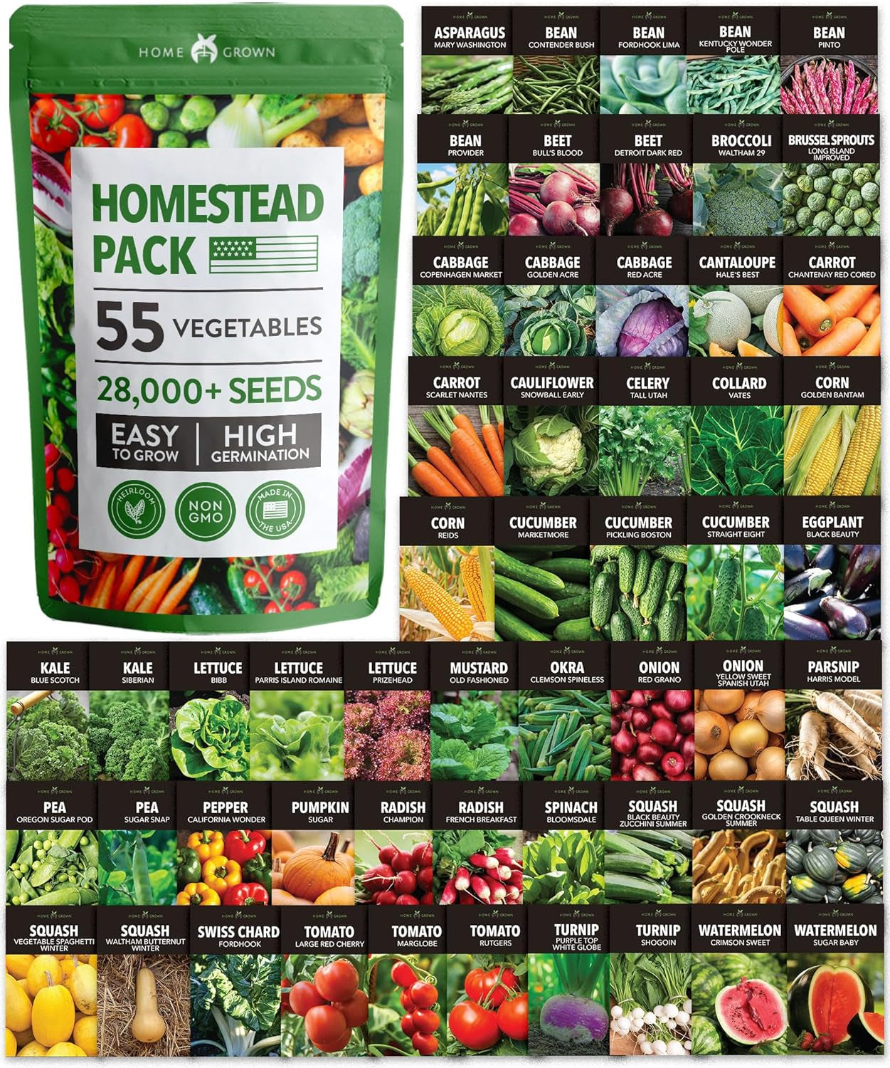 55 Heirloom Vegetable Seeds – Non-GMO Survival Garden Pack