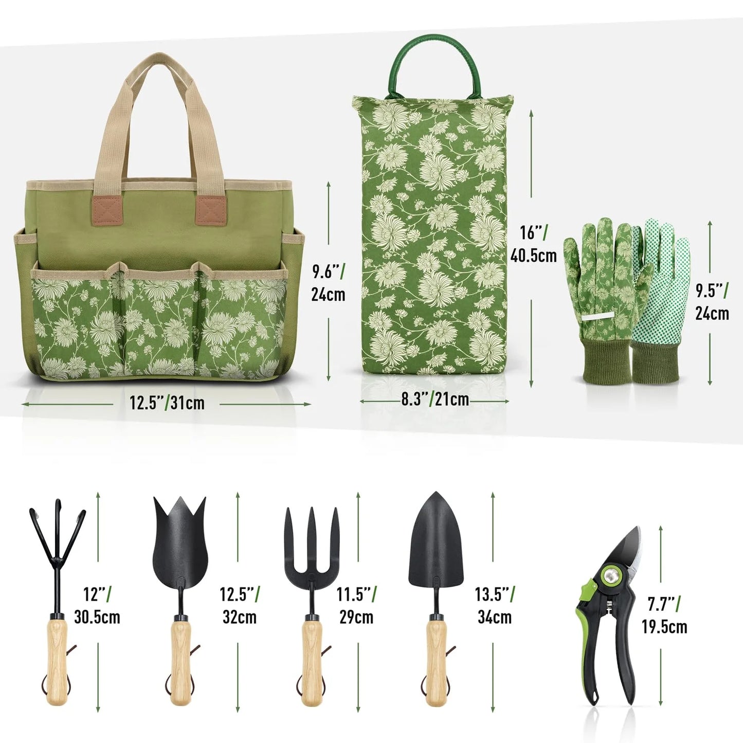 Gift Box Garden Tools Set with Storage Bag Heavy Duty 8 Piece